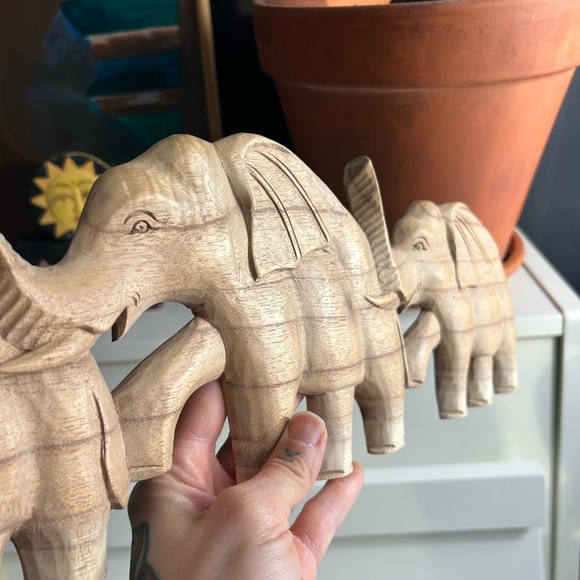 Vintage 19" X 6” Wooden Elephant Decor - Natural Brown - Picture 8 of 9
